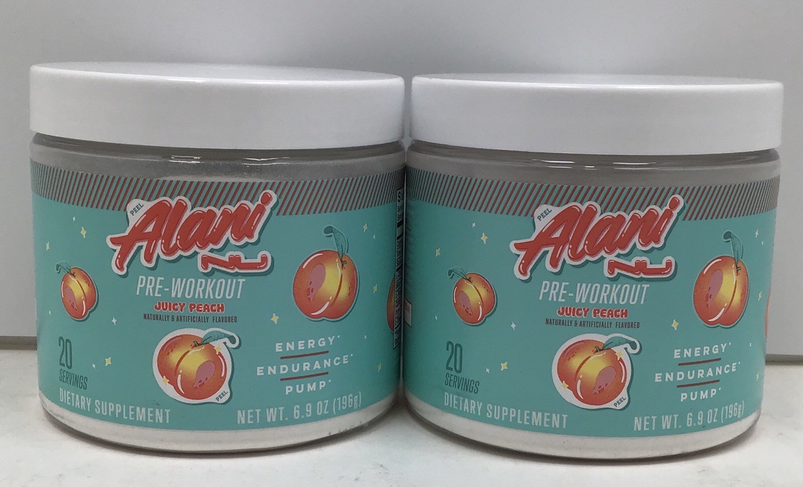 2X ALANI NU PRE-WORKOUT JUICY PEACH 20 SERVINGS EACH EXP 08/2026+ SEALED