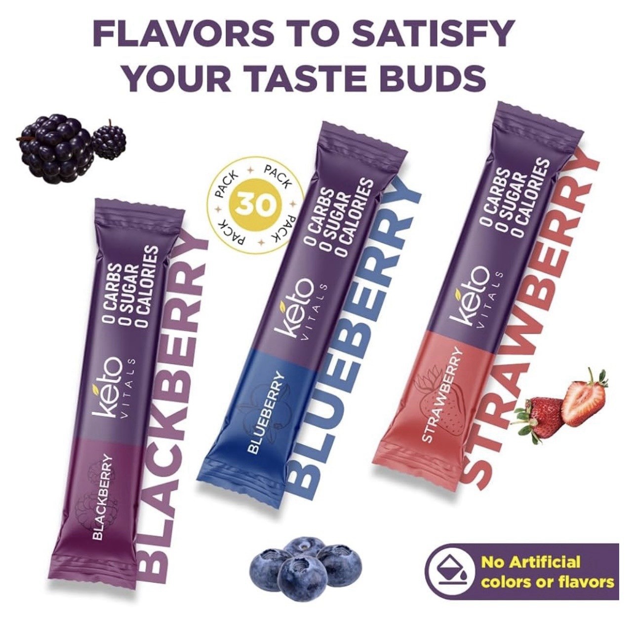 Keto Vitals Berry Electrolytes Energy Powder Packets No Sugar Keto Friendly 30pk