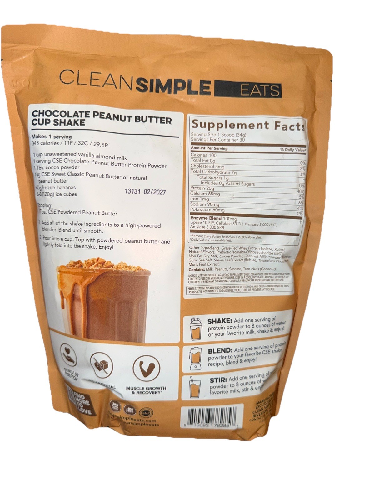 Clean Simple Eats Whey Protein Powder, Chocolate Peanut Butter 30 Servings
