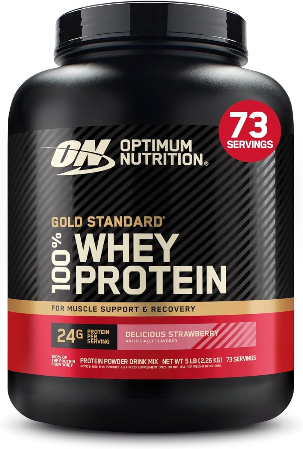 High-Quality Strawberry Whey Protein Powder – 24g Protein per Scoop, 5 lbs