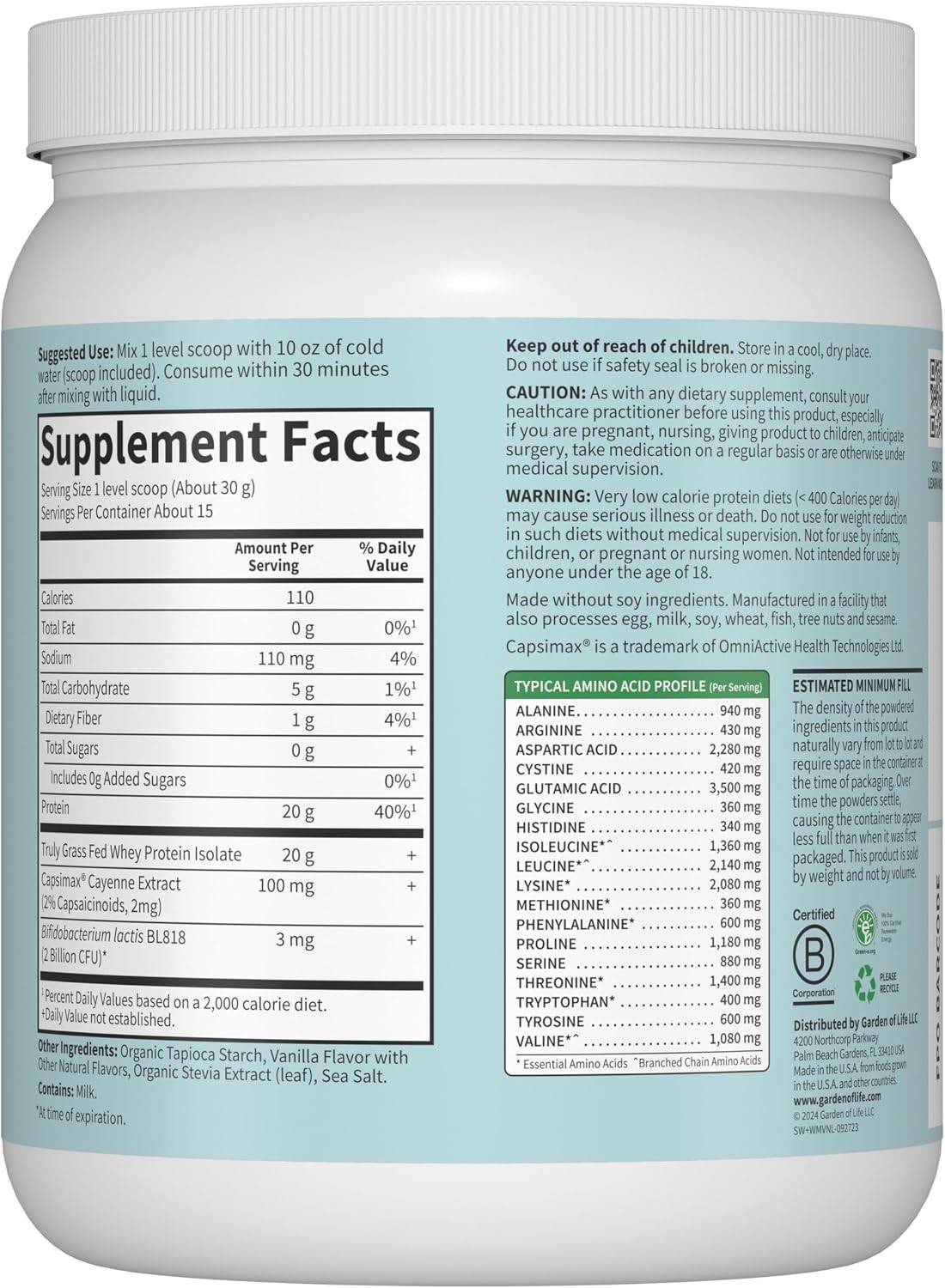 Grass Fed Whey Protein Isolate Vanilla 15.87 Oz | Weight Management & Muscle …