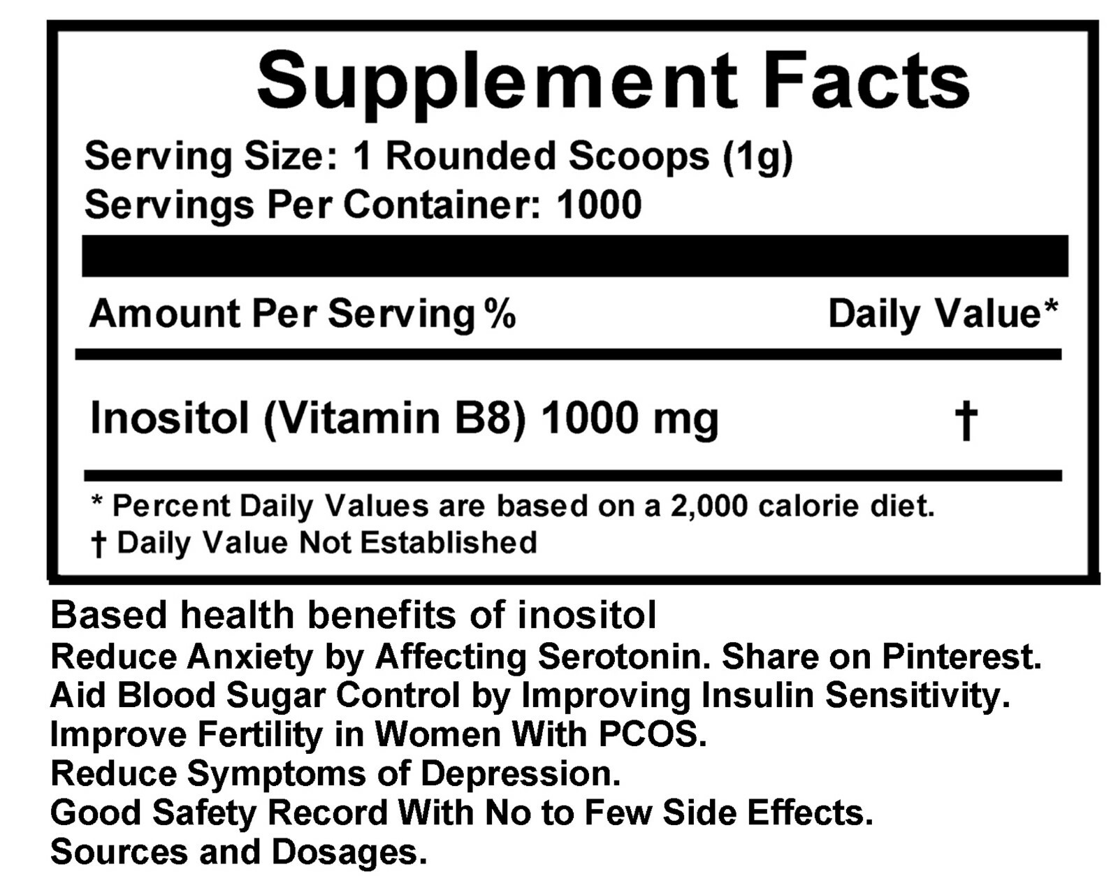 Inositol Powder (Vitamin B8) 100% Pure x 2 Bags Total 4.4lb (2000g)