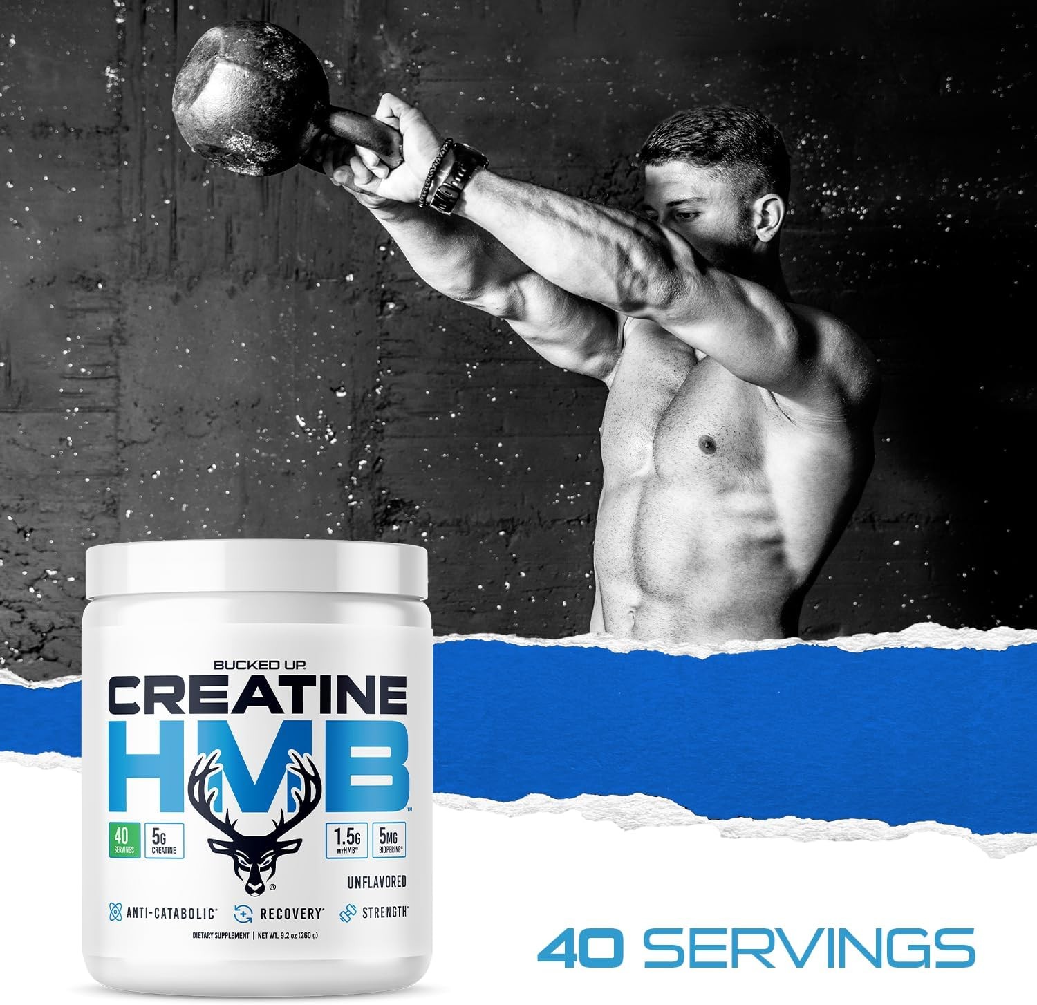 Bucked Up Creatine HMB Powder 40 Servings Unflavored 5g Creatine + myHMB