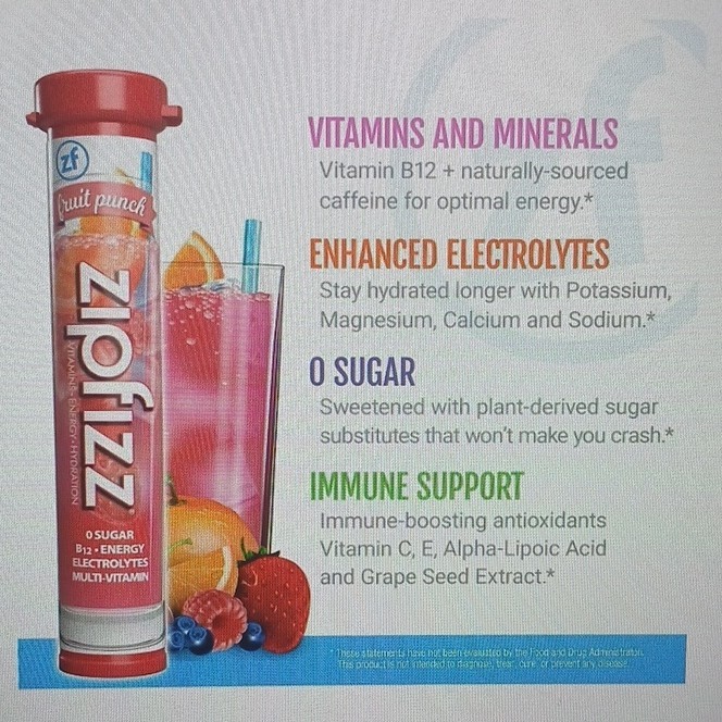 Zipfizz Energy Hydration Drink Mix Powder Vitamin B12 Caffeine Fruit Punch