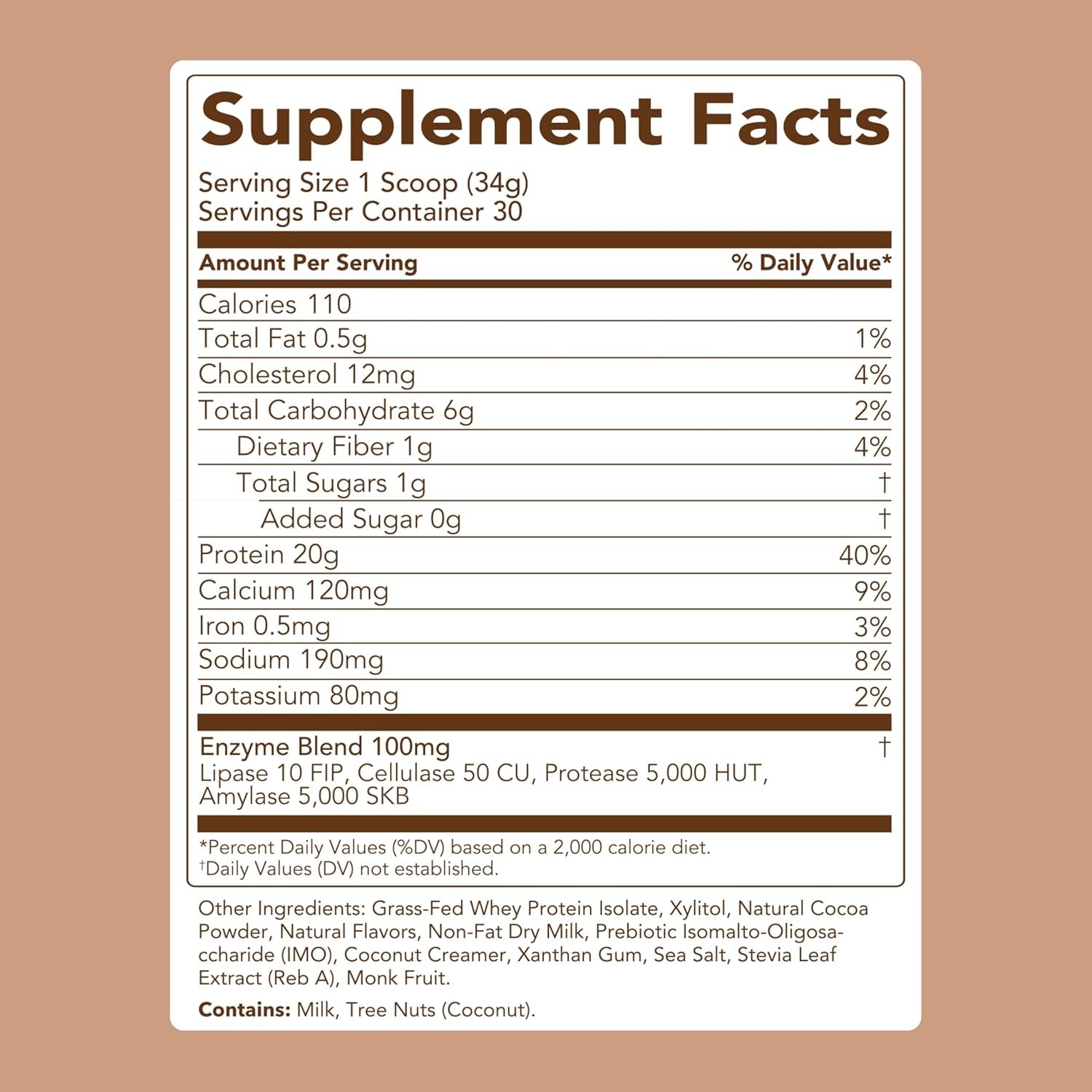 Clean Simple Eats Chocolate Brownie Batter Protein Powder 36oz Grass Fed 30 Serv
