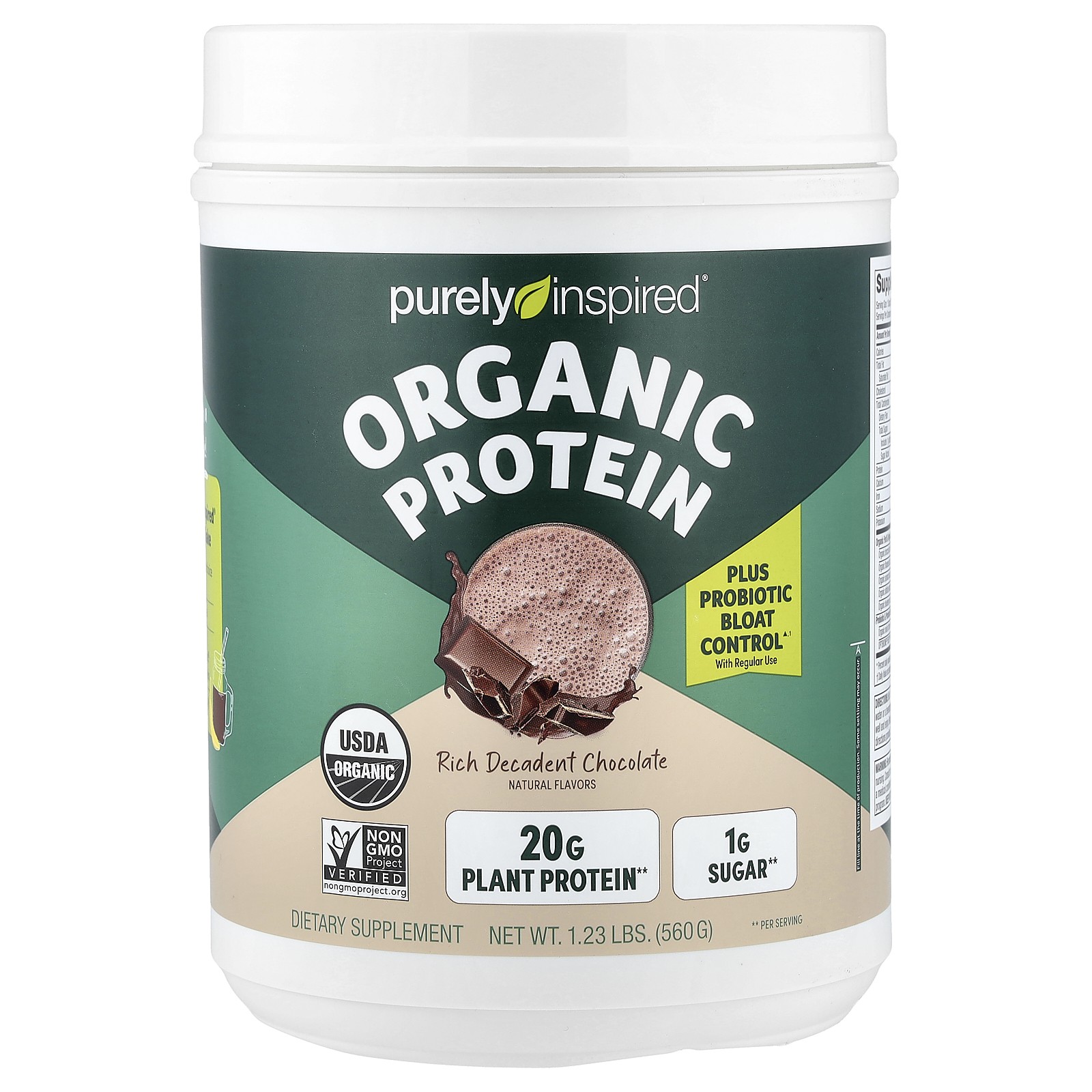 Organic Plant-Based Protein Powder, Rich Decadent Chocolate, 1.25 lbs (567 g)