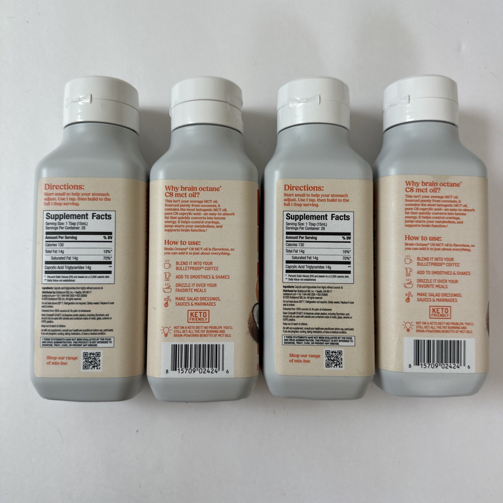 (4) Brain Octane MCT Oil, Original, 14 fl oz, Exp. 05/2028