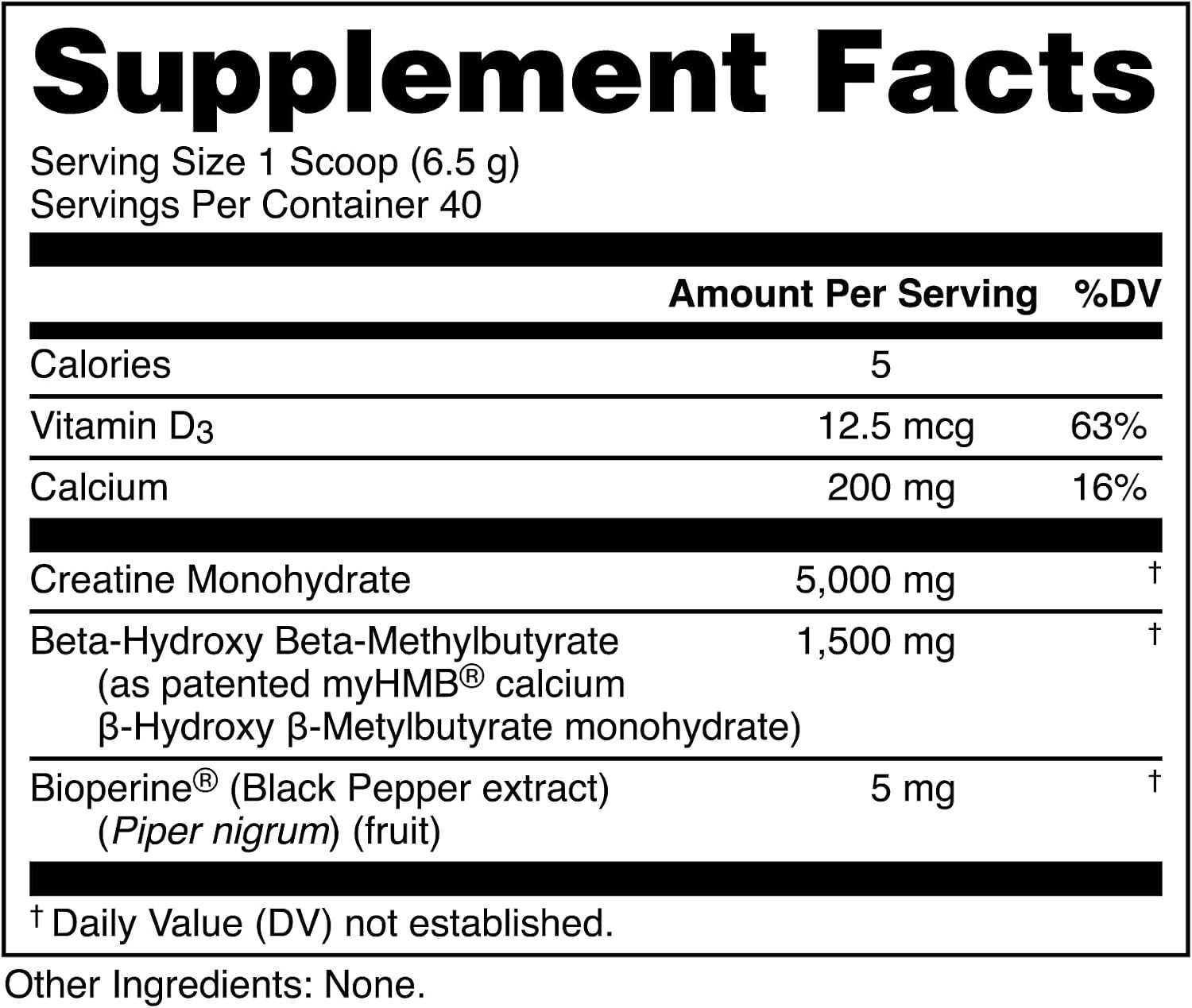 Bucked Up Creatine HMB Powder 40 Servings Unflavored 5g Creatine + myHMB
