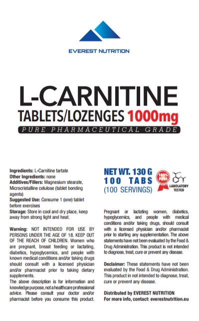 L-Carnitine Carnitine tablets 1000mg Fatburner Antioxidant Metabolism Immunity