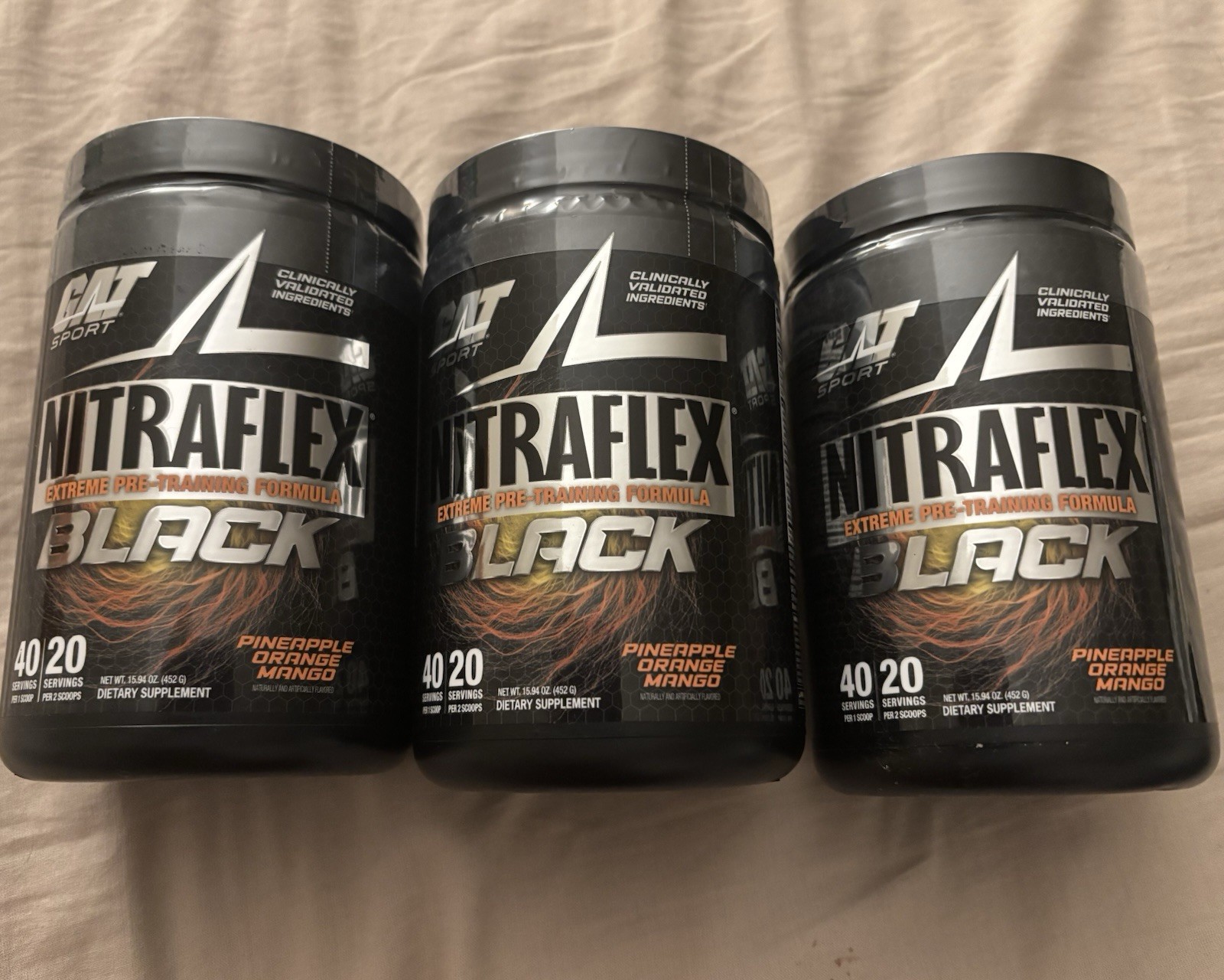 GAT SPORT Nitraflex Extreme Pre Training Formula BLACK 20 Serving (LOT OF 3) New