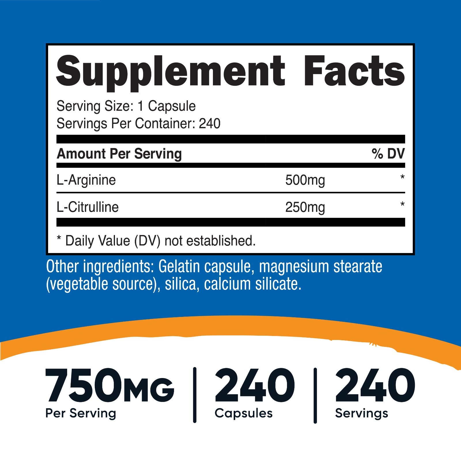Nutricost L-Arginine L-Citrulline Complex 750mg, 240 Capsules – Non-GMO