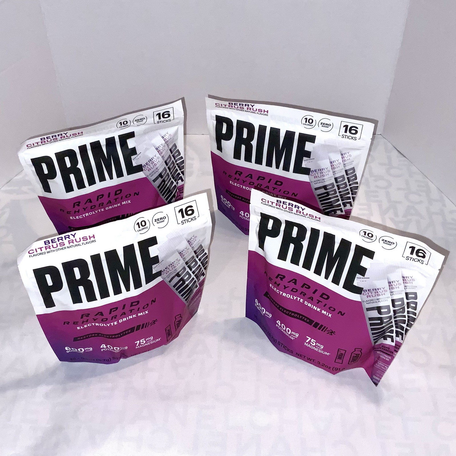 4 PACK LOT Prime Rapid Rehydration Electrolyte Drink Mix Berry Citrus Rush LARGE