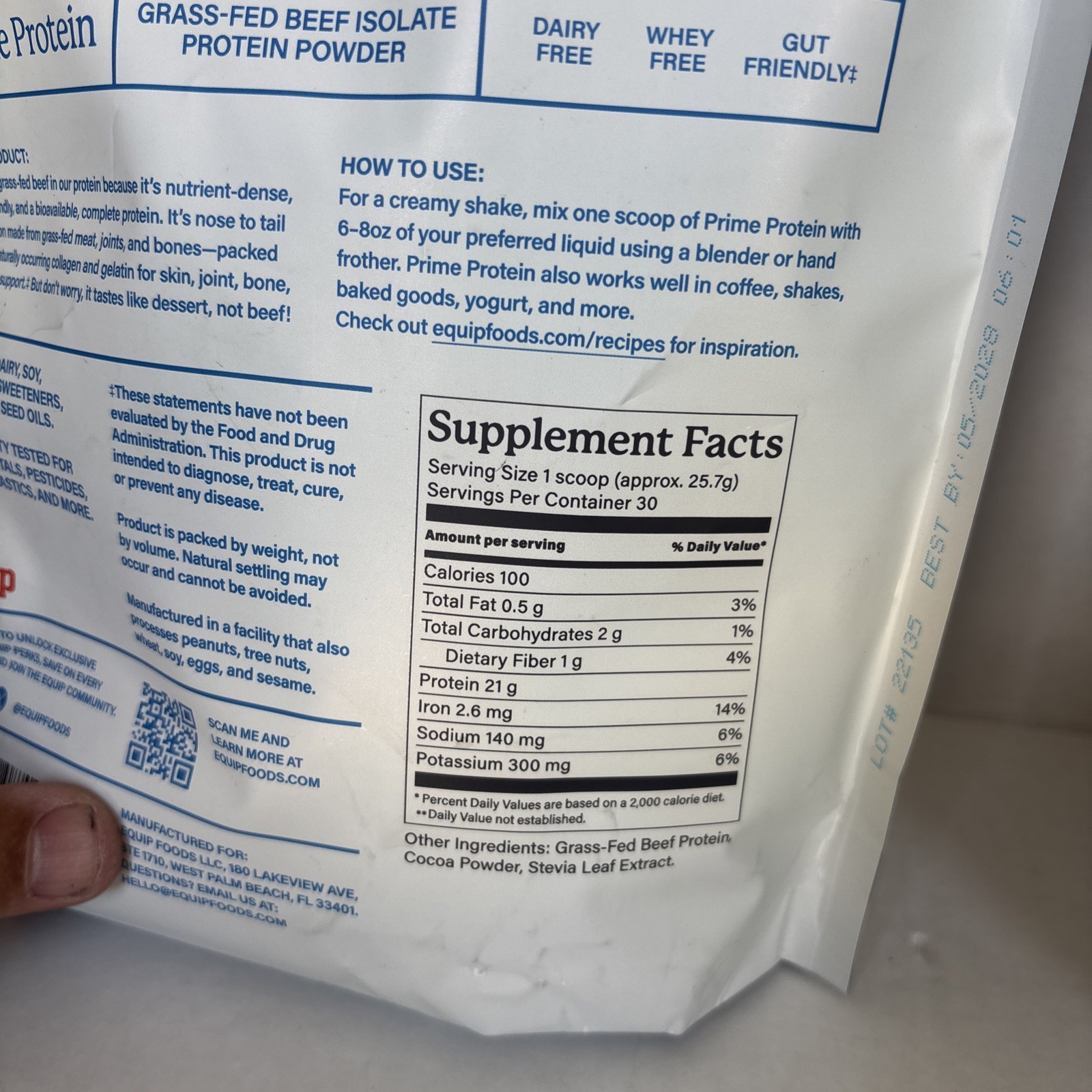 Equip Prime Protein Grass-Fed Beef Isolate Chocolate Mint 1.96 Lbs exp 2028 lot