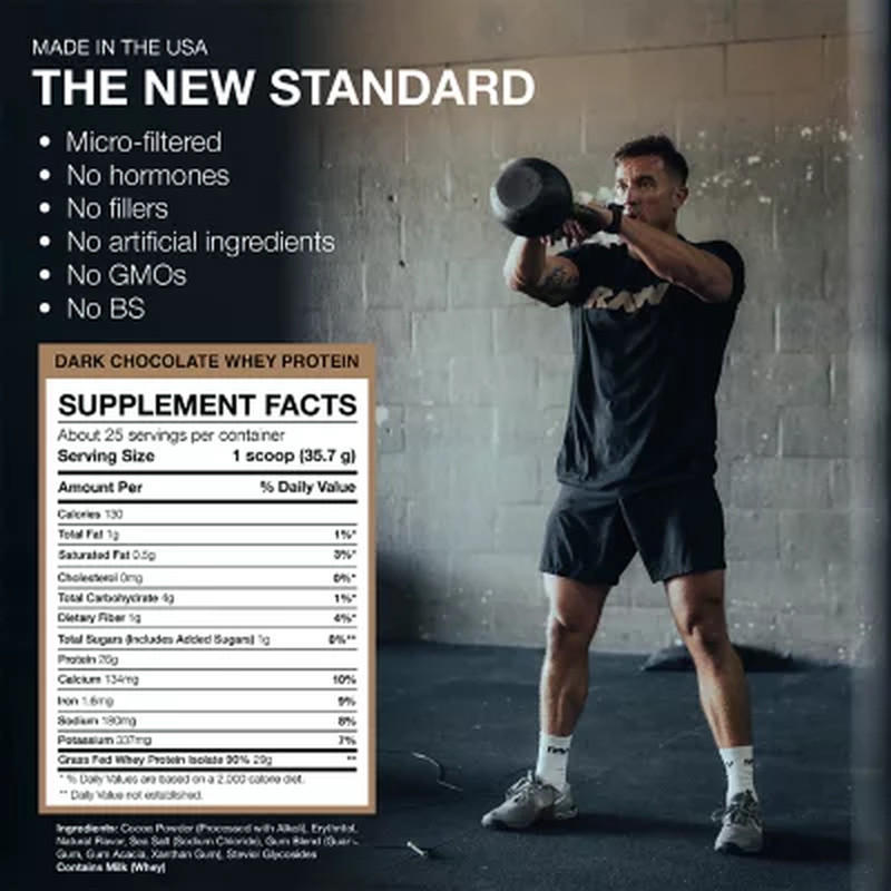 RAW 25g Grass Fed Whey Isolate Protein Powder – Dark Chocolate 1.97 lbs (908g)