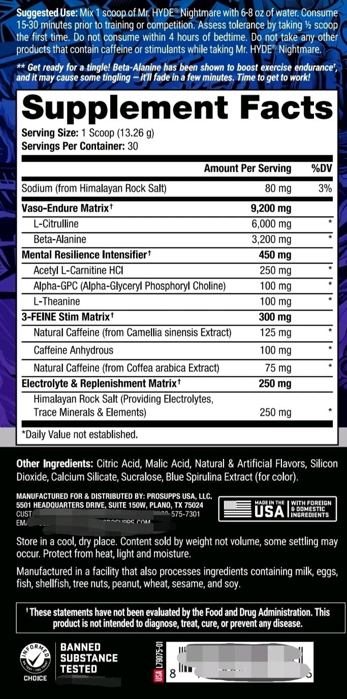 PRO SUPPS – HYDE NIGHTMARE BLACK N BLUEBERRY Pre Workout (30 Servings)