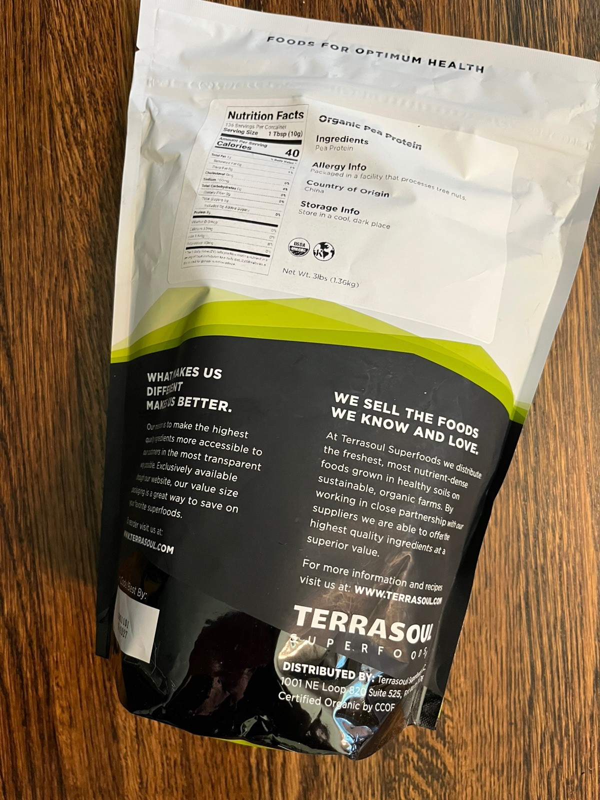 Terrasoul Superfoods Unflavored 80% Protein Pea Powder, 3lb Best Buy 05/2027