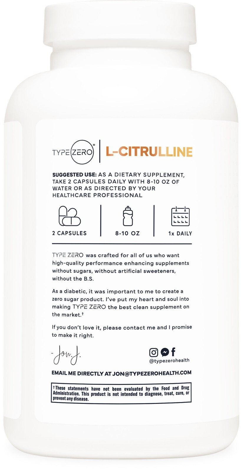 TypeZero L-Citrulline Capsules (180 capsules) (1500 mg per serving) – GMO-Free
