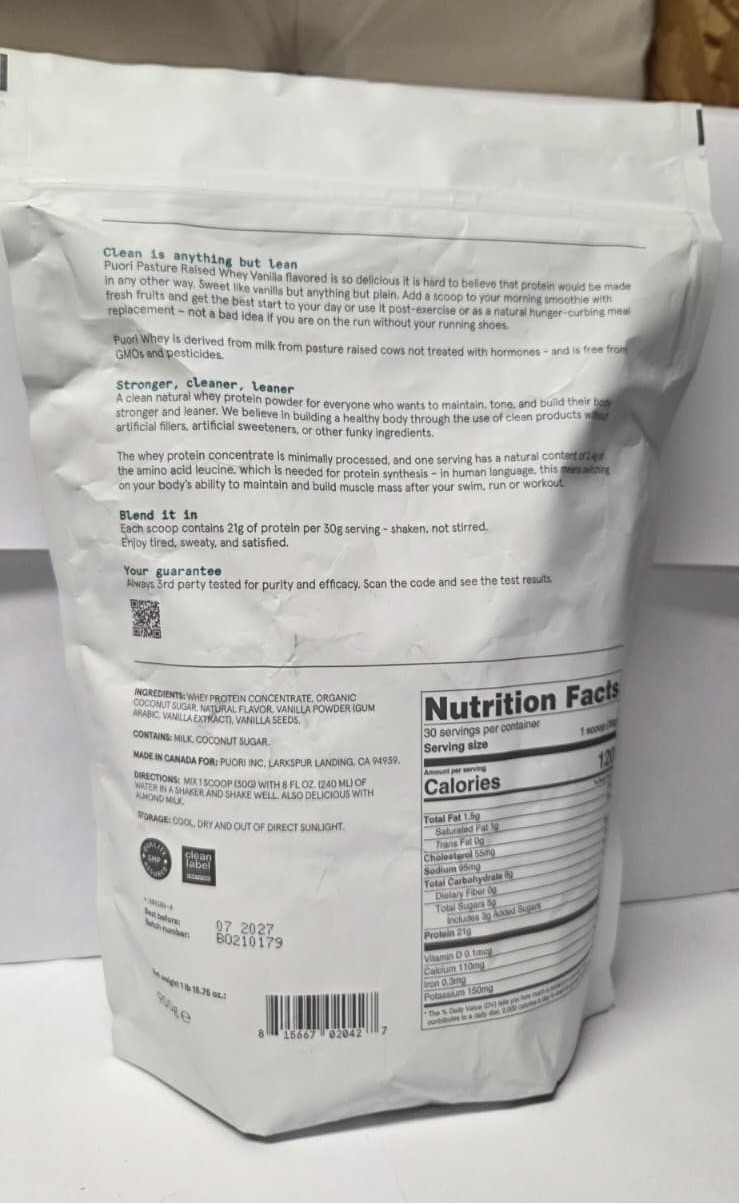 Puori Whey Protein Powder – Bourbon Vanilla, Grass-Fed & Non-GMO – EXP – 07/2027