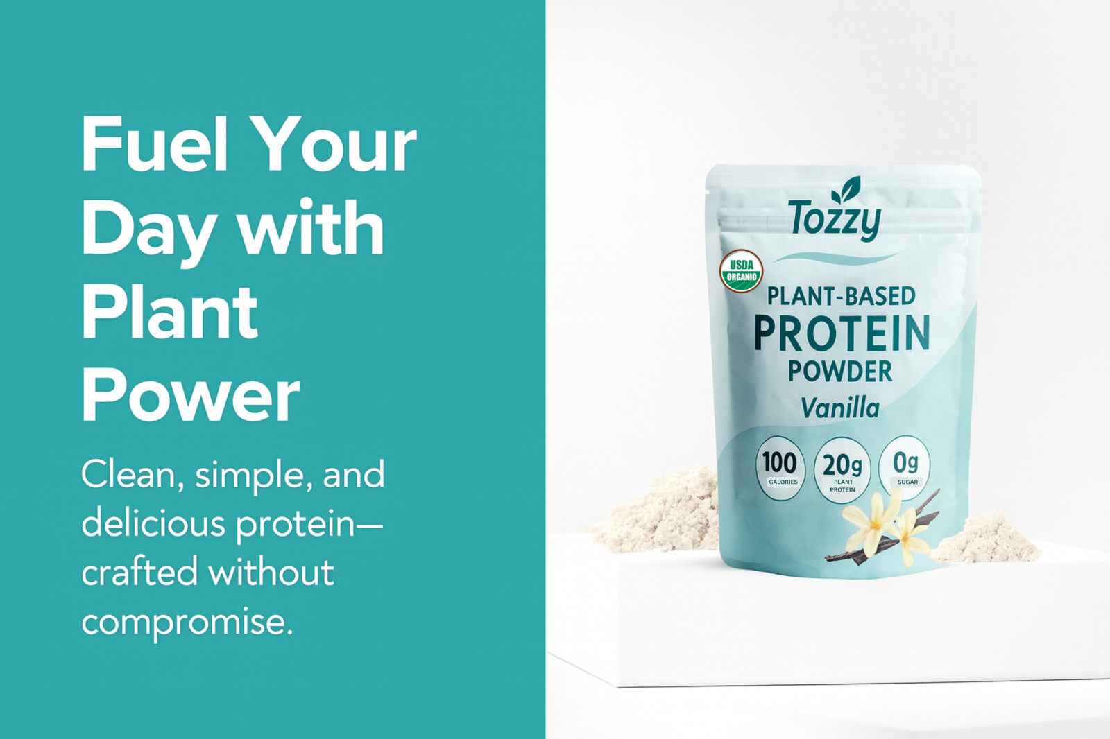 Organic Pea Protein Powder-Vegan, Vanilla, 20g Protein-5 Simple Ingredients-1 lb