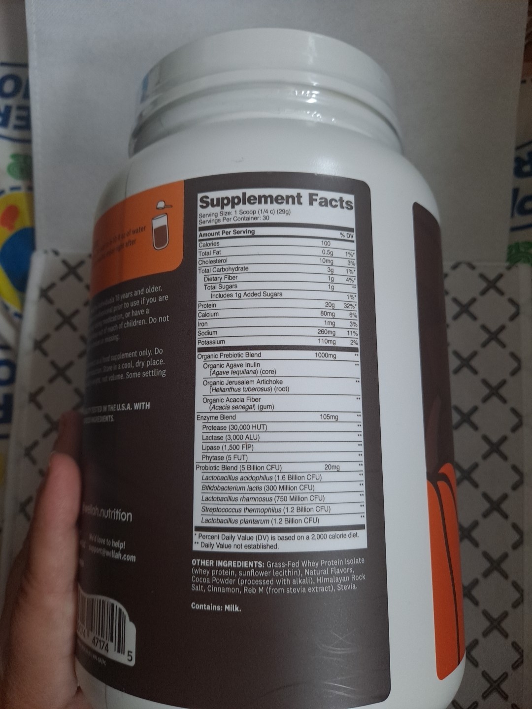 Wellah Grass-Fed Whey Protein Isolate Powder Chocolate Pumpkin Spice 30 Servings