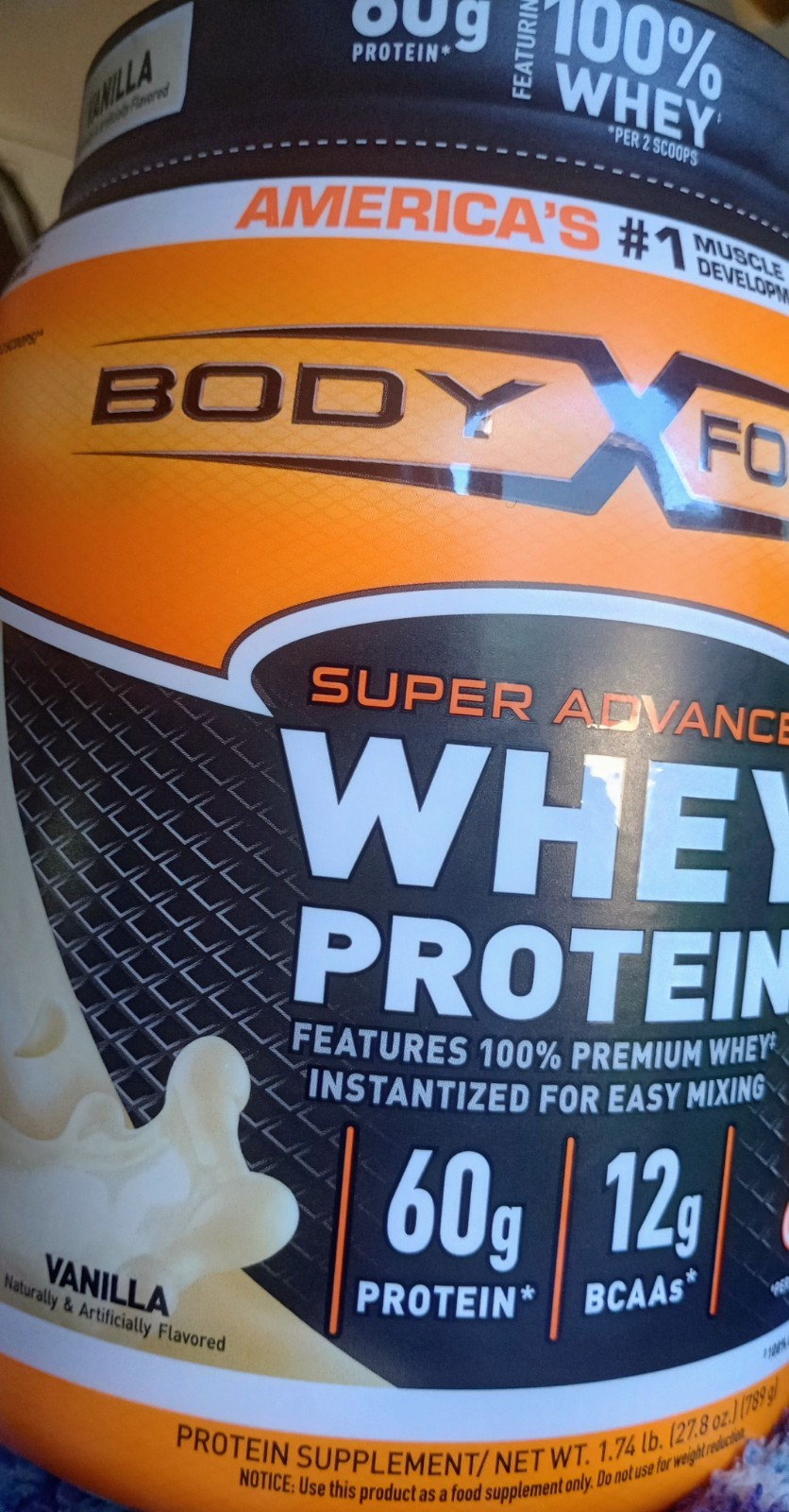 Body Fortress Super Advanced Whey Protein Powder Vanilla Instantized 1.74 lb