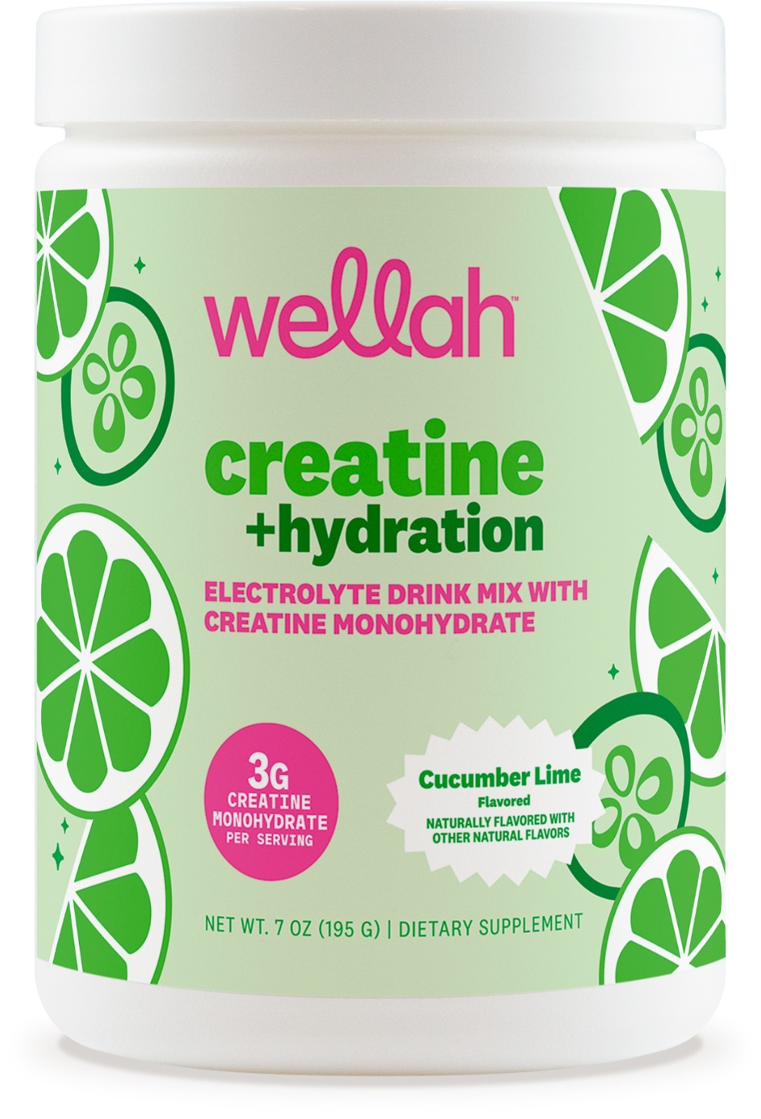Wellah Creatine + Hydration Powder (Cucumber Lime) 30 Servings – Electrolyte Mix