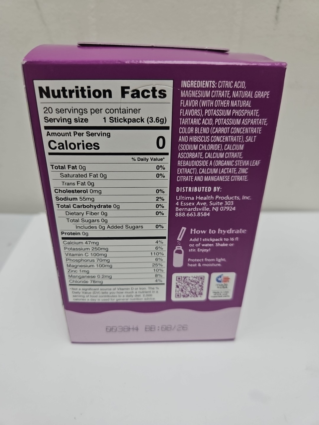 8/26 Ultima Replenisher Hydrating Electrolyte Powder, Grape, 20 Count Box (A7)