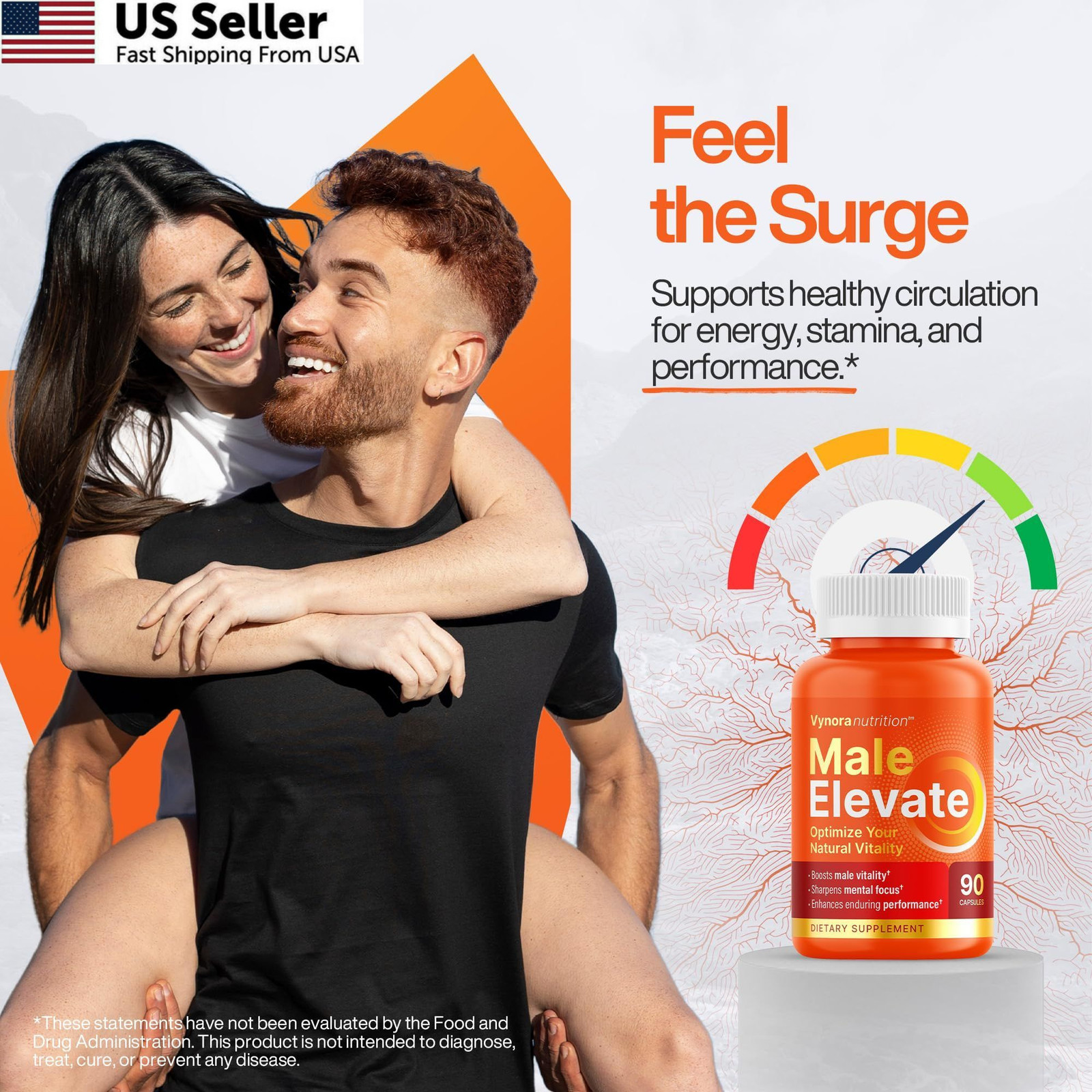 Testosterone Booster Supplement – Male Enhancing 90 Count (Pack of 1), Orange