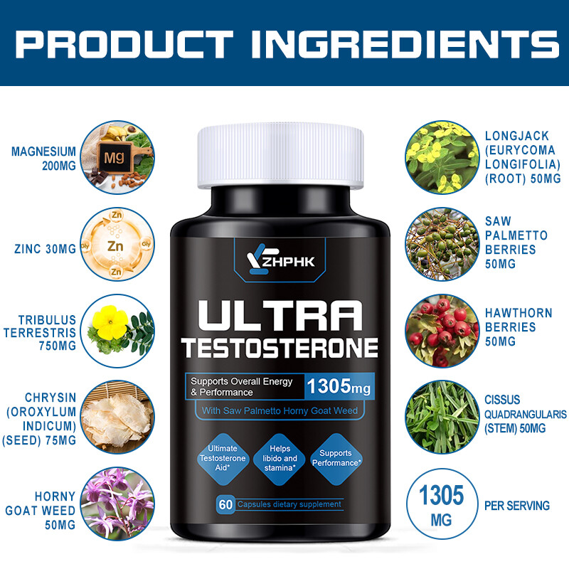 Testosterone Booster for Men, Male Enhancement Pills, Energy, Libido 60 Capsules