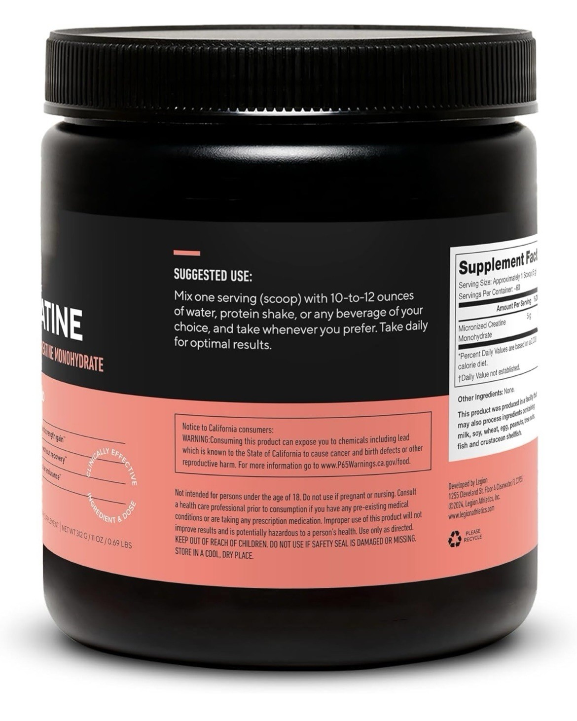 1/27 LEGION Micronized Creatine Monohydrate Supplement – Clean Creatine Powder