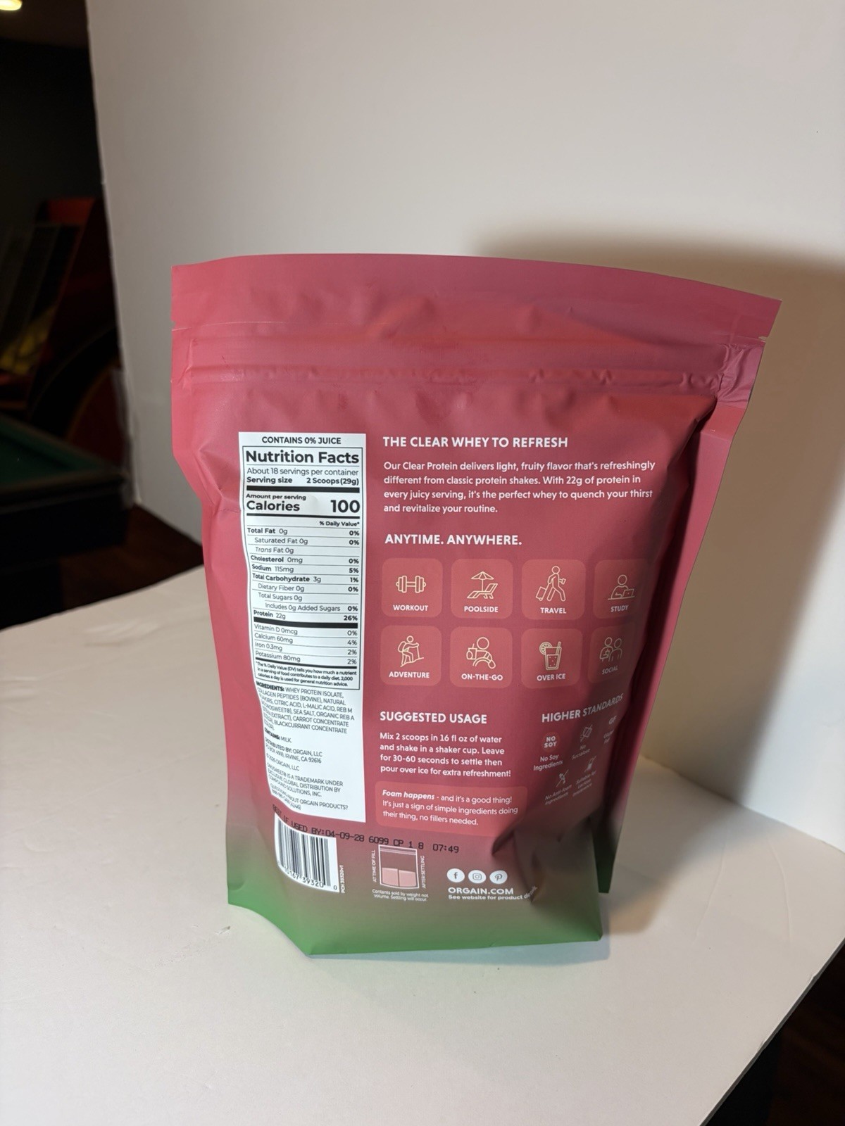 Orgain Clear Whey Protein Isolate Powder Watermelon 18.4oz