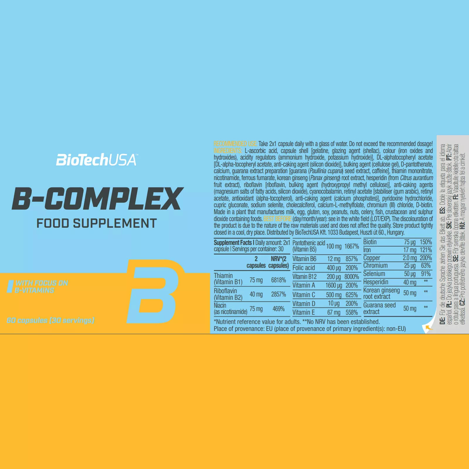 B-COMPLEX 60-240 capsules – 12 vitamins 4 minerals 3 herbs Gluten & Lactose-free