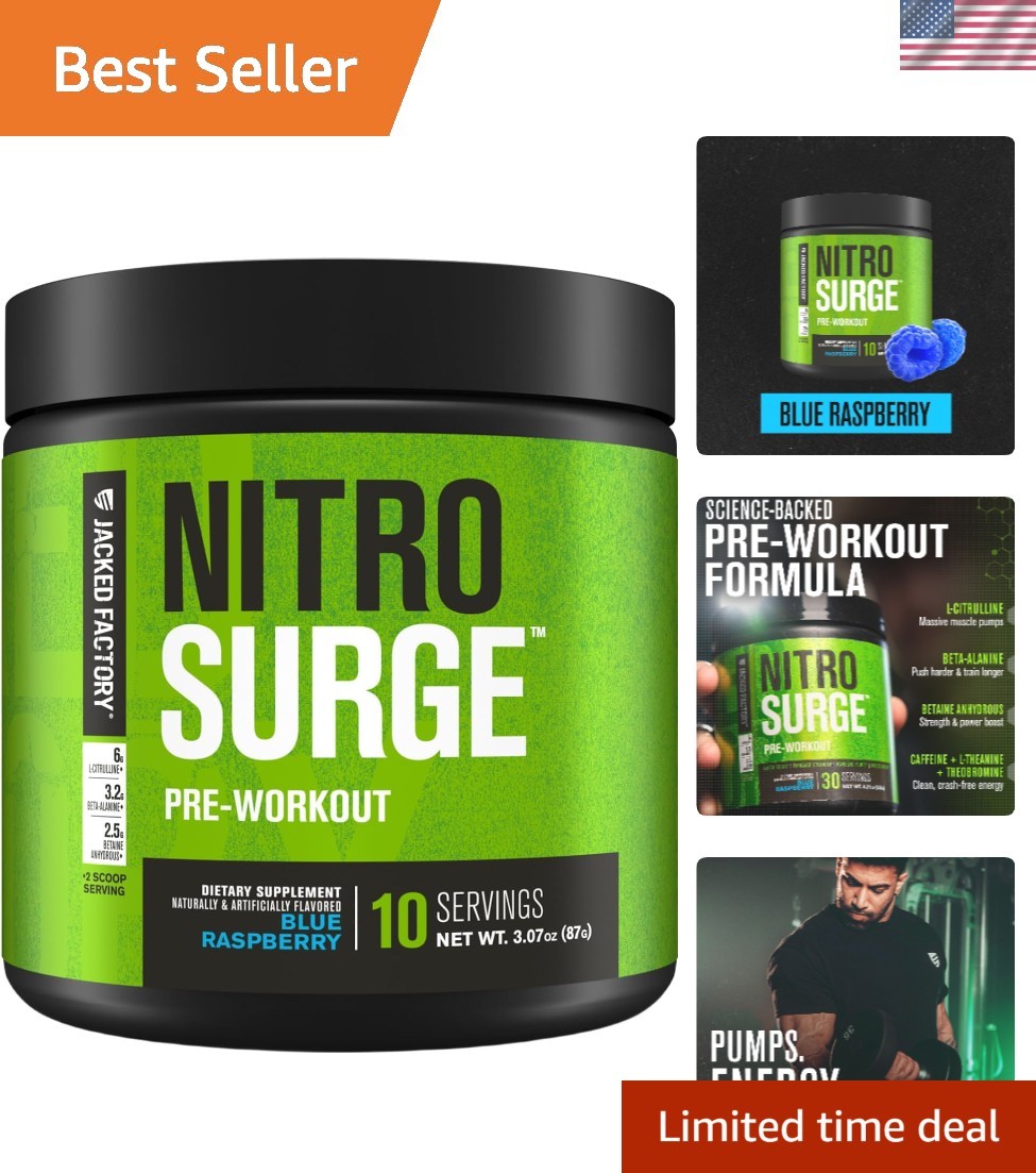 Intense Energy & Strength Gains – NITROSURGE Pre Workout Powder, 10 Servings