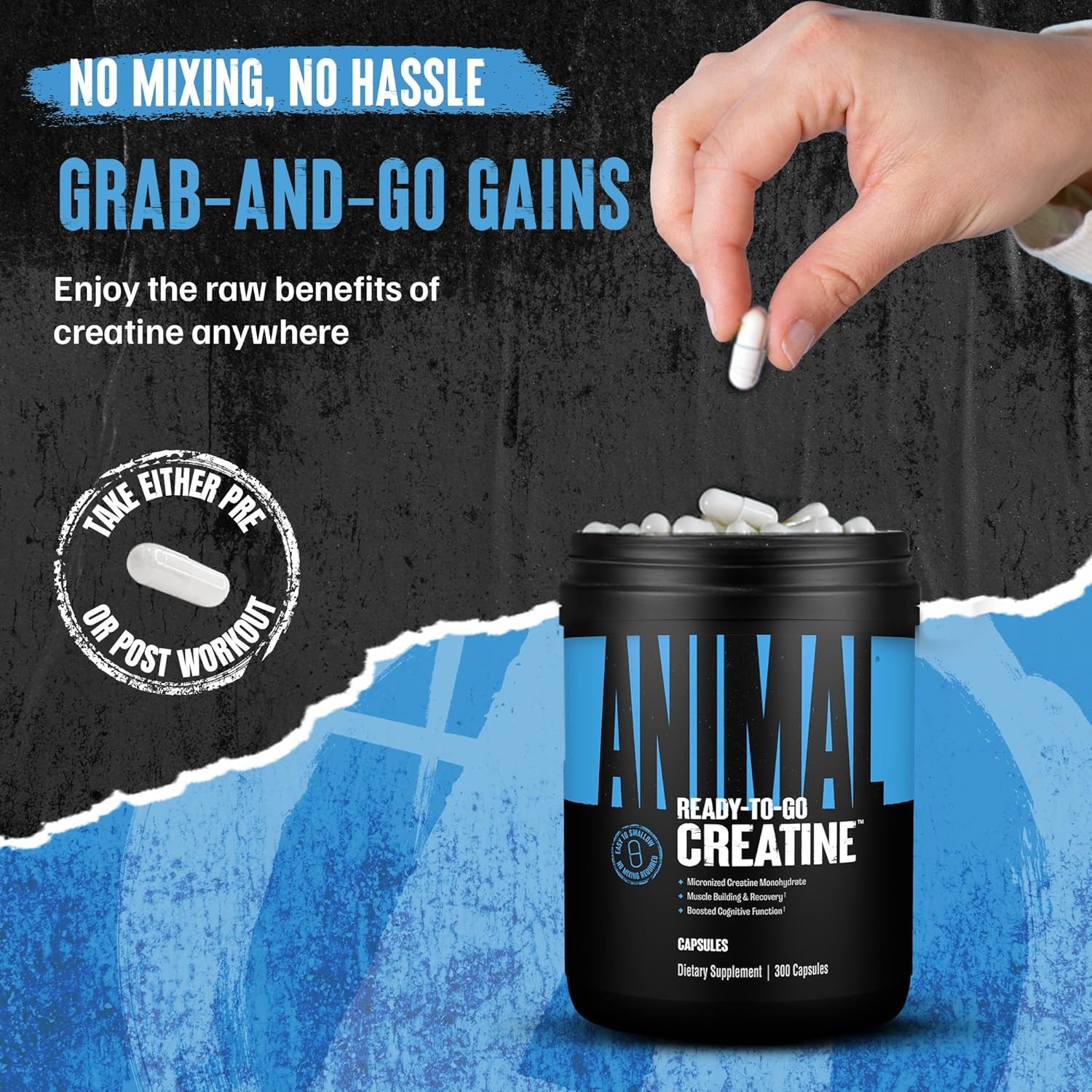 Animal CREATINE Bulk Size Micronized Monohydrate 300 Capsules – 150 Servings