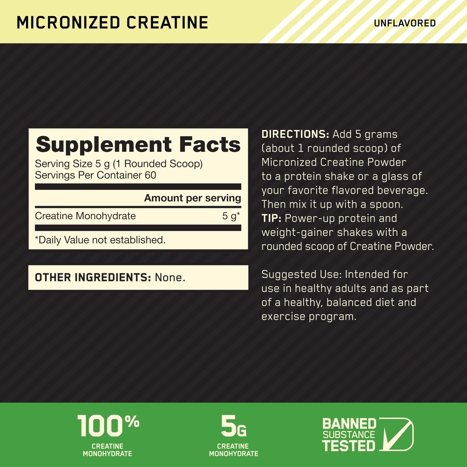 Optimum Nutrition Creatine, Micronized 60 Servings (Pack of 1), Unflavored