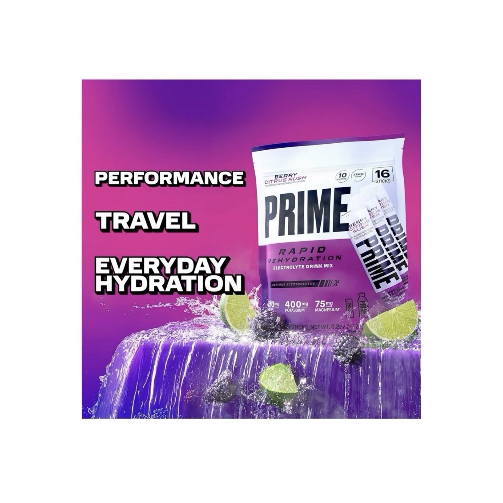 4 PACK LOT Prime Rapid Rehydration Electrolyte Drink Mix Berry Citrus Rush LARGE