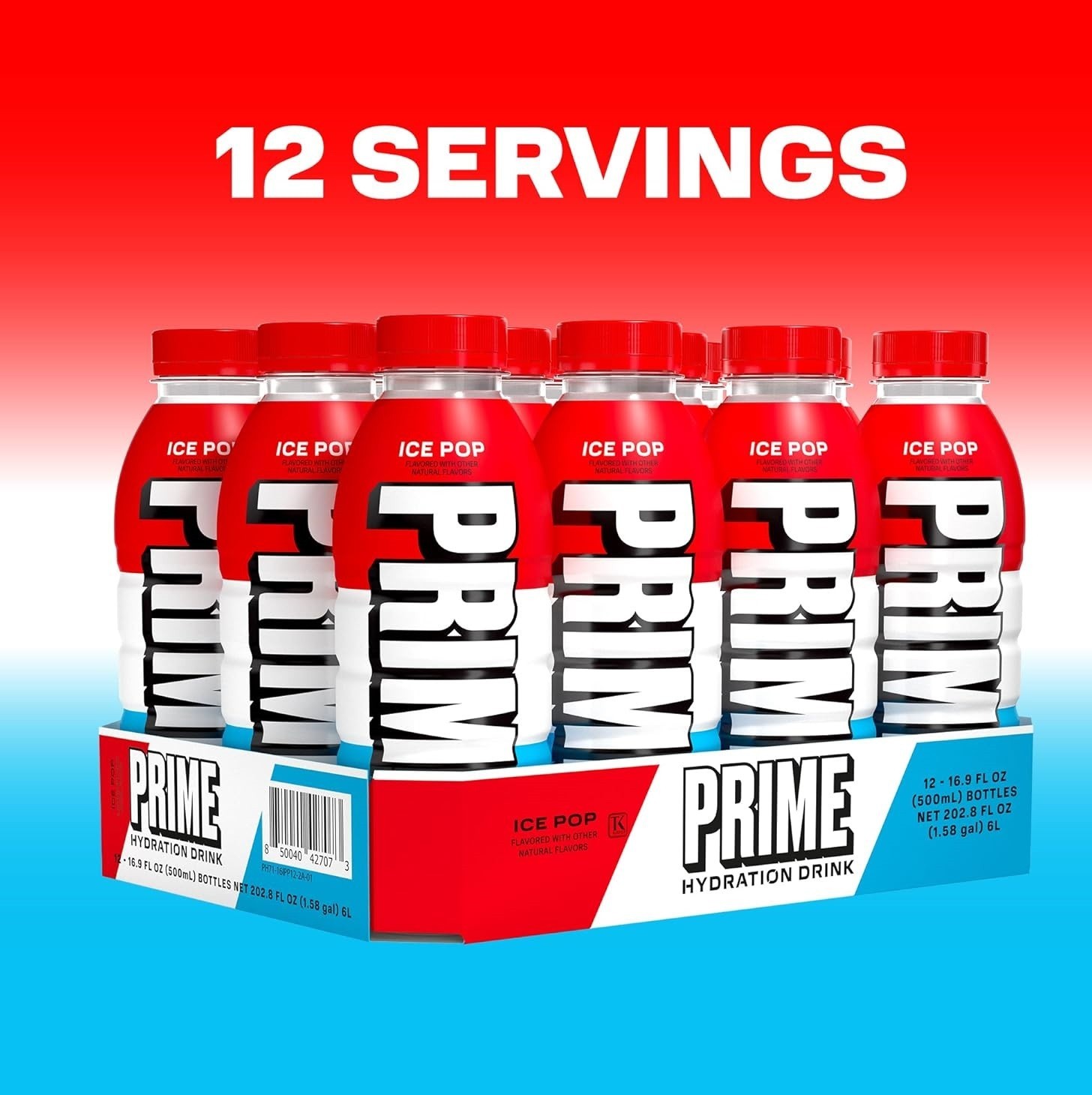 Prime Hydration Ice Pop Electrolyte Drink BCAAs Vitamins 12 Pack 16.9 oz