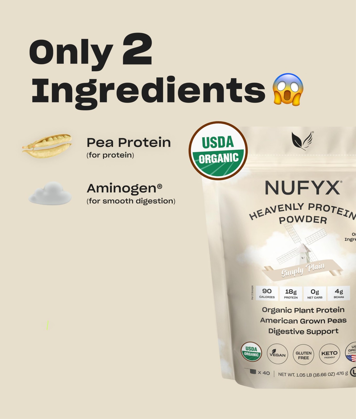 NUFYX® Family Owned Protein Powder, Organic Plant-Based, Made with 100% USA Grow