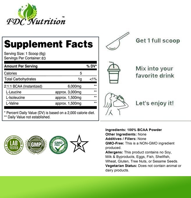 BEST BCAA FREE FORM – 18OZ 100% PURE KOSHER PURE POWDER