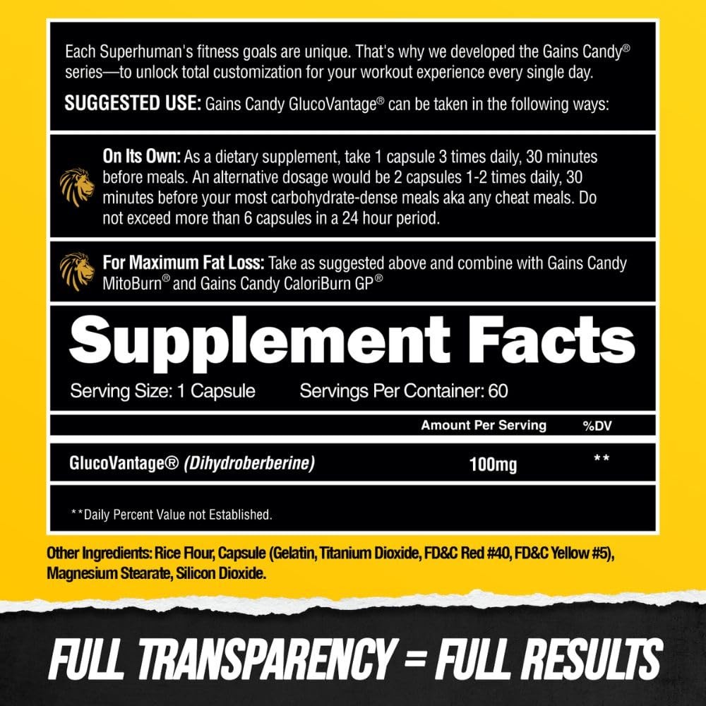 GlucoVantage Dihydroberberine Fat Loss Supplement 60 Count for Energy Boost