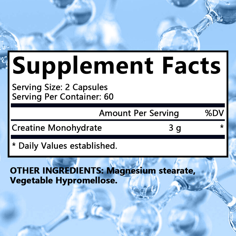 3g Creatine Monohydratea Capsules – Support Strength Muscle Booster 30/60/120ct