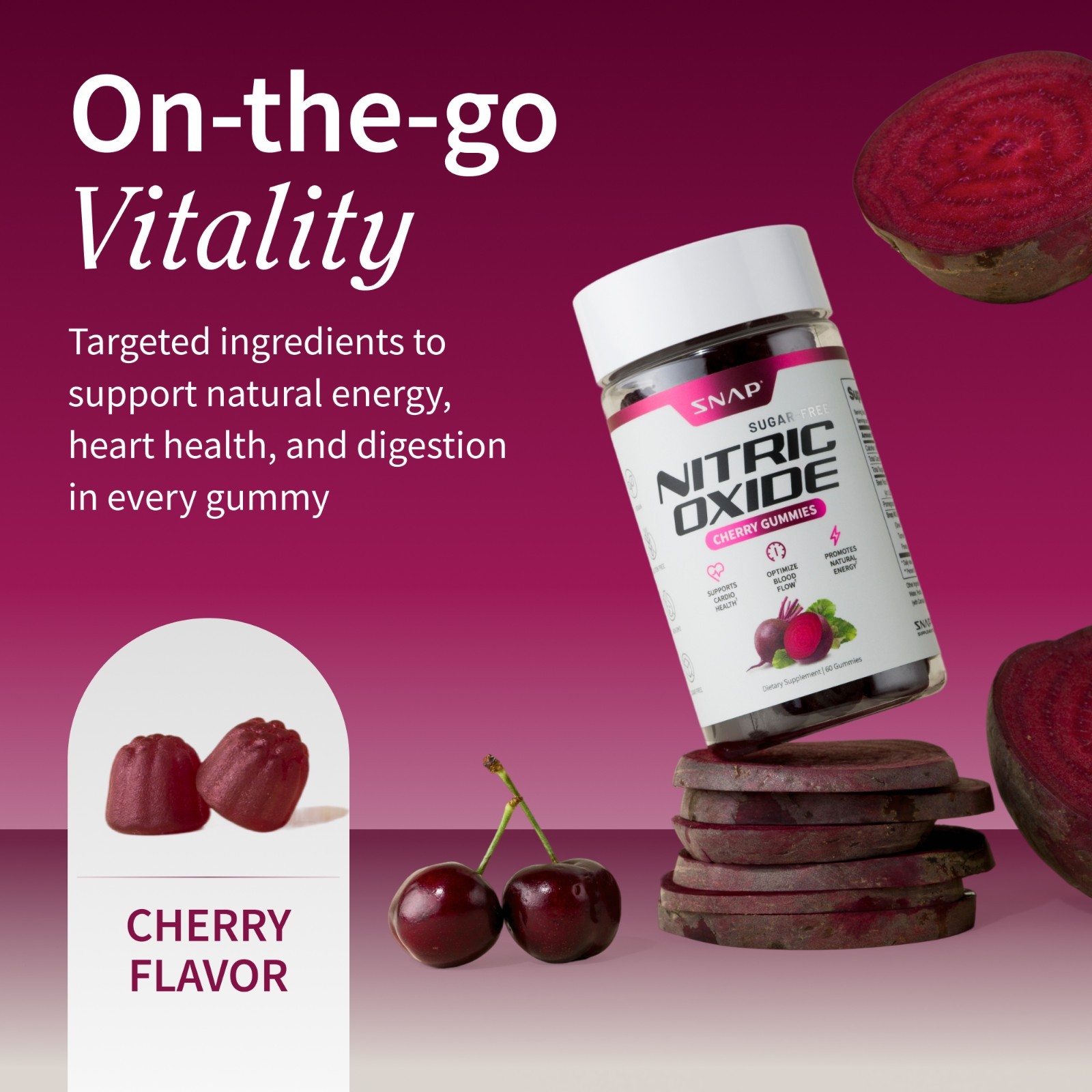 Sugar Free Cherry Beet Root Nitric Oxide Chews – Heart Health Support – 2 Pack