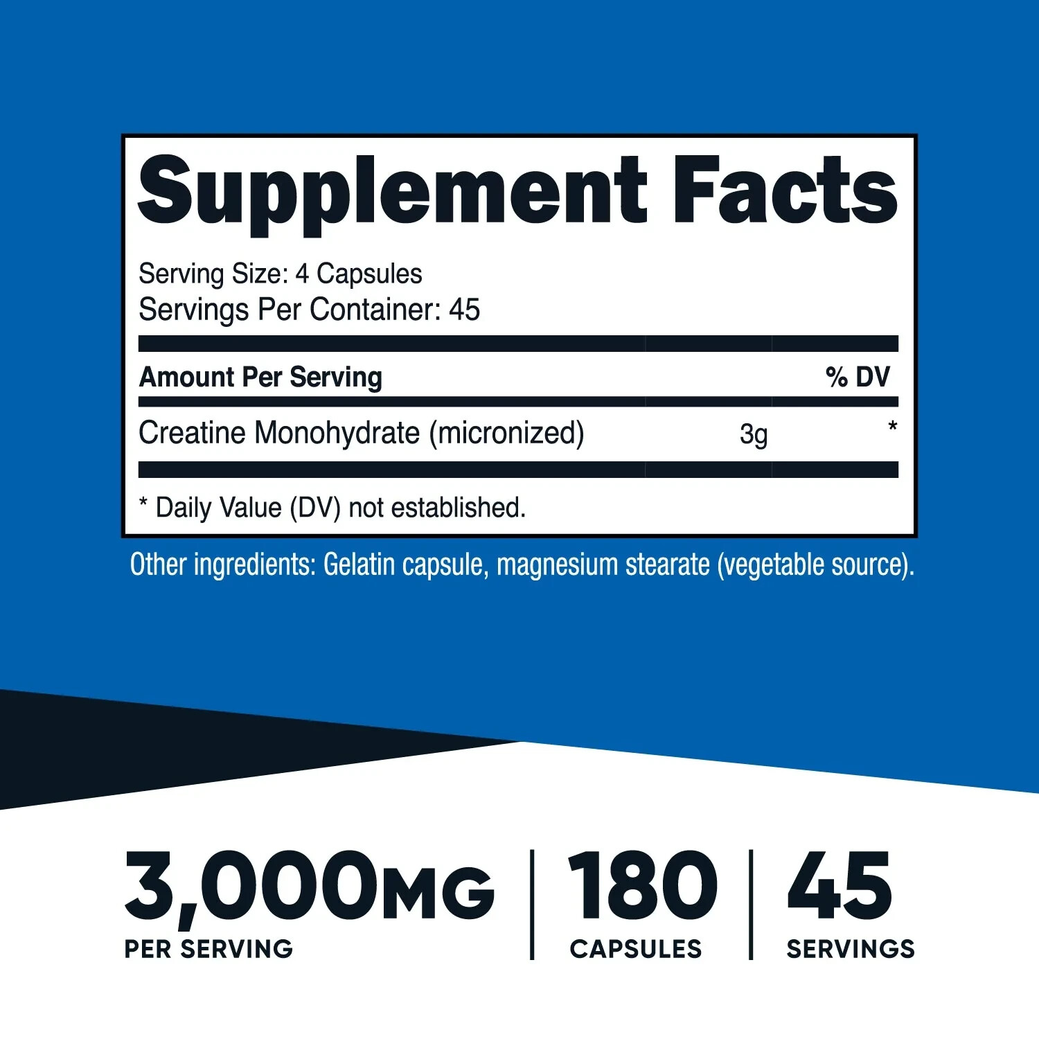 Nutricost Creatine Monohydrate 3,000mg – 180 Caps (45 Servings) EXP – 01/2027