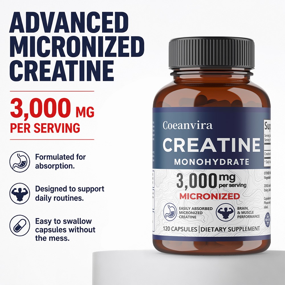 Coeanvira Micronized Creatine Monohydrate Easily Absorbed Muscle 120 Capsules