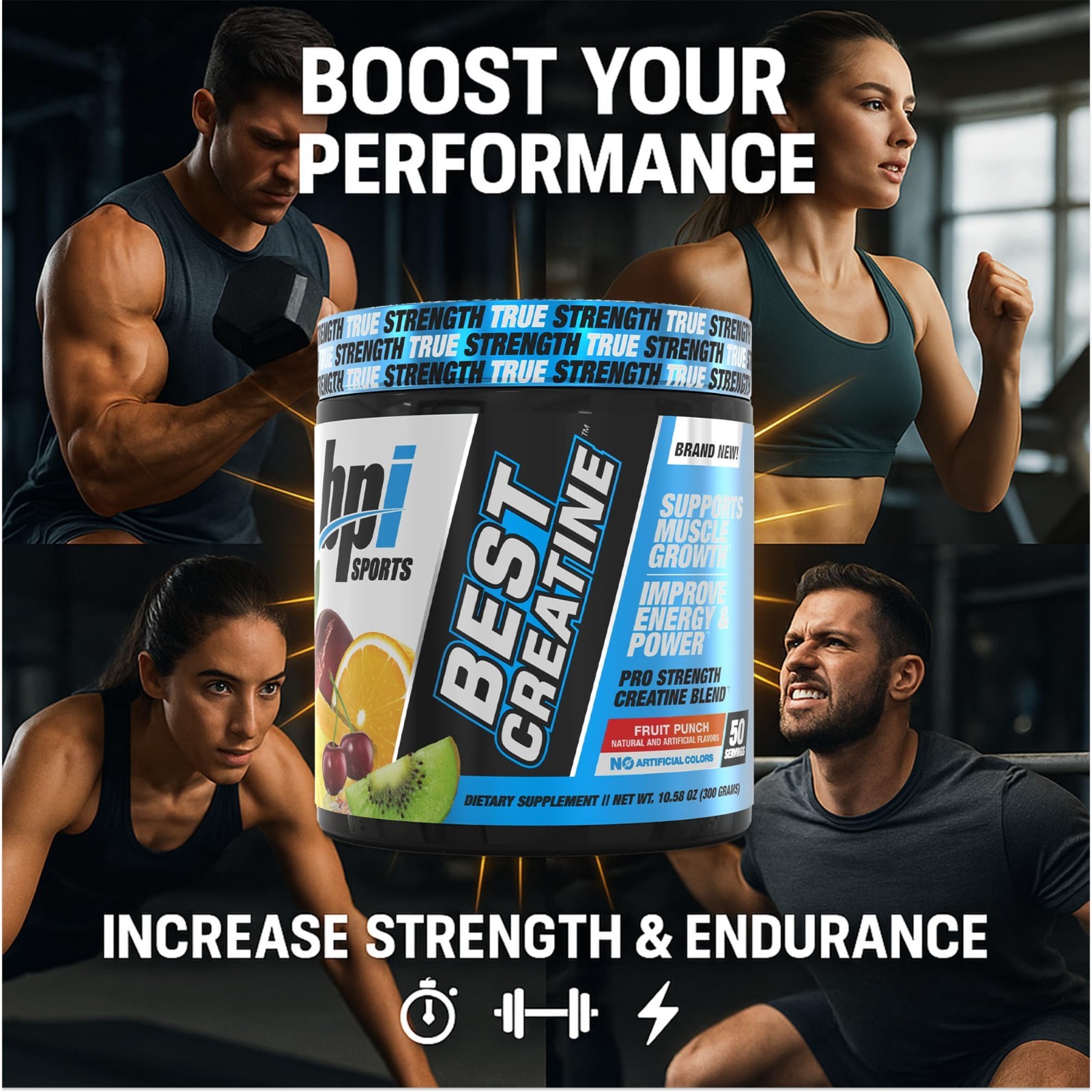 Creatine Monohydrate Powder – Strength, Endurance, Muscle Growth, No Bloat, Frui