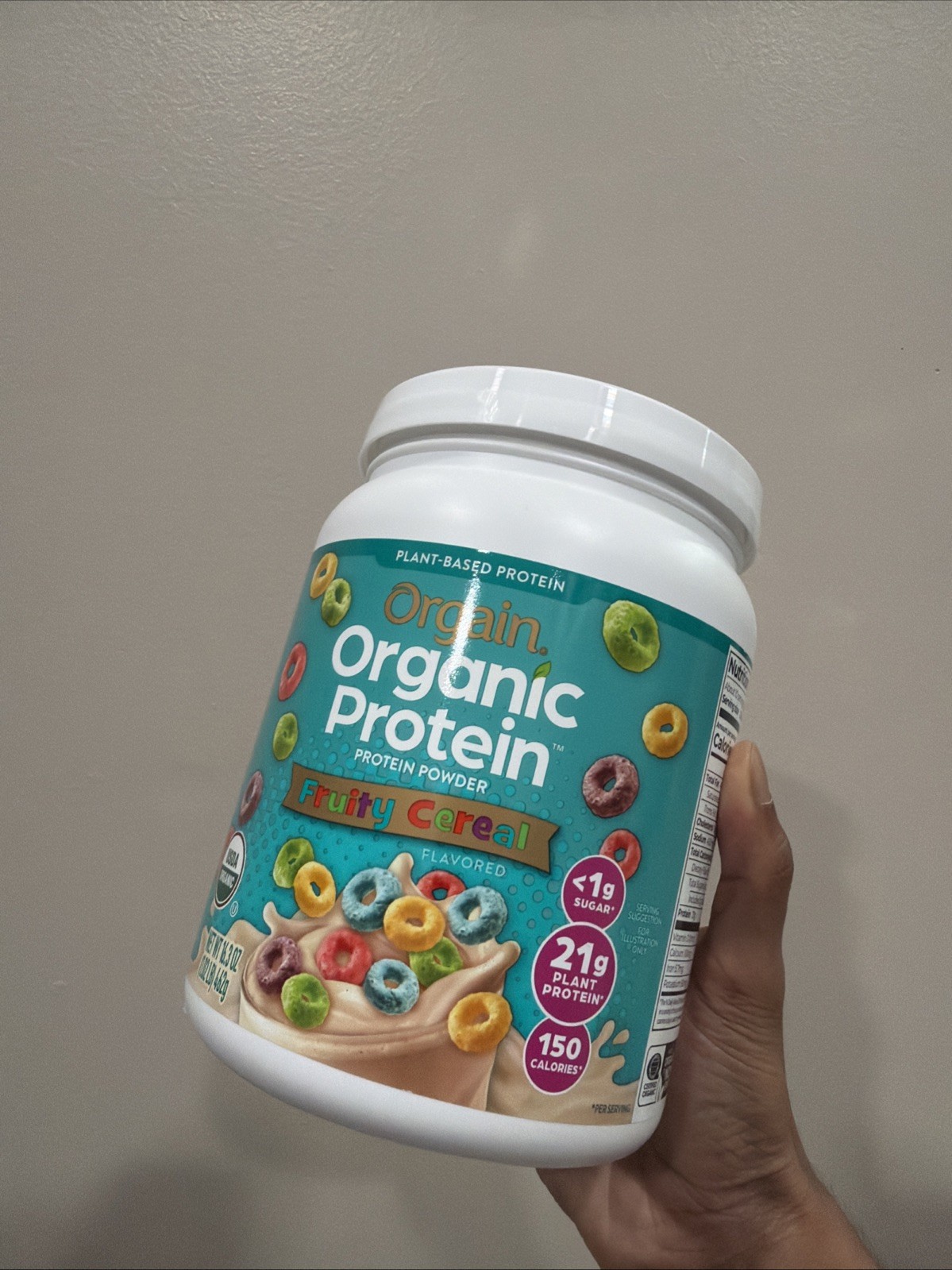 Orgain Organic Plant Based Protein Powder Fruity Cereal Flavor 16.3oz
