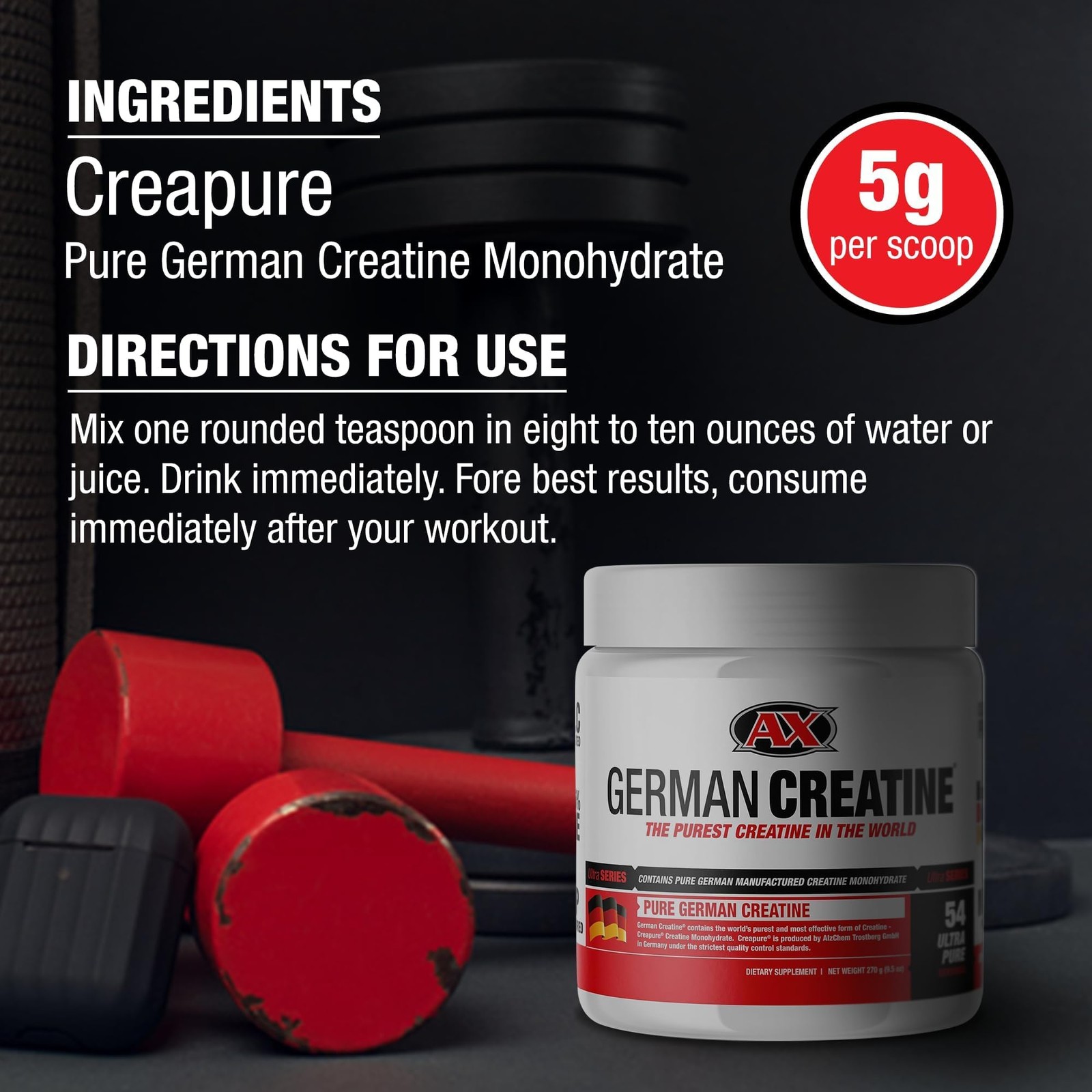German Creatine – Micronized Creatine Monohydrate Powder, 99.99 Pure Creapure…