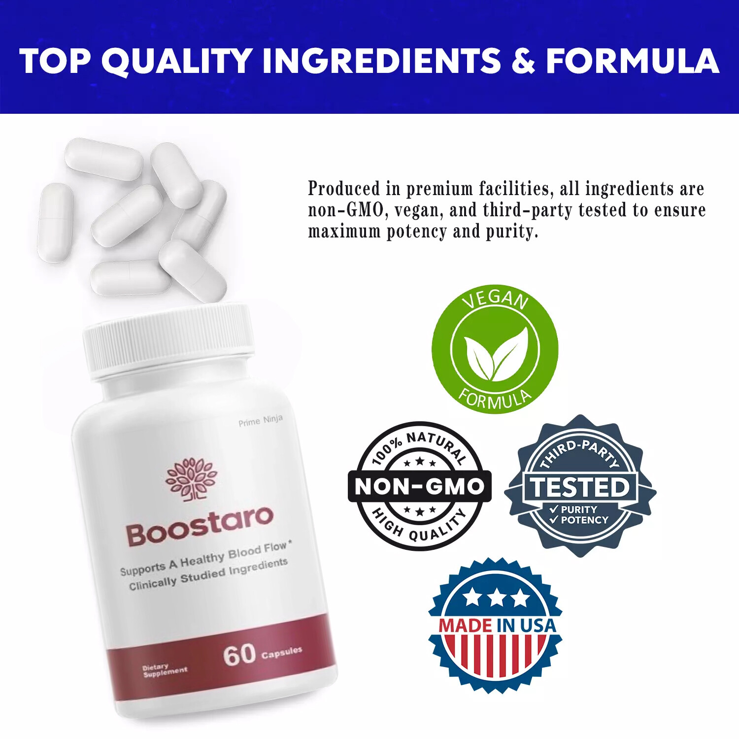 Boostaro, Boostaroo Male Virility Blood Flow Supplement (60 Capsules)
