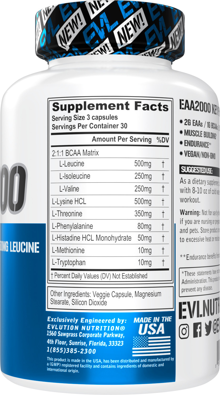 Evlution Nutrition EAA2000 – 2g Essential Amino Acids – 30 Servings