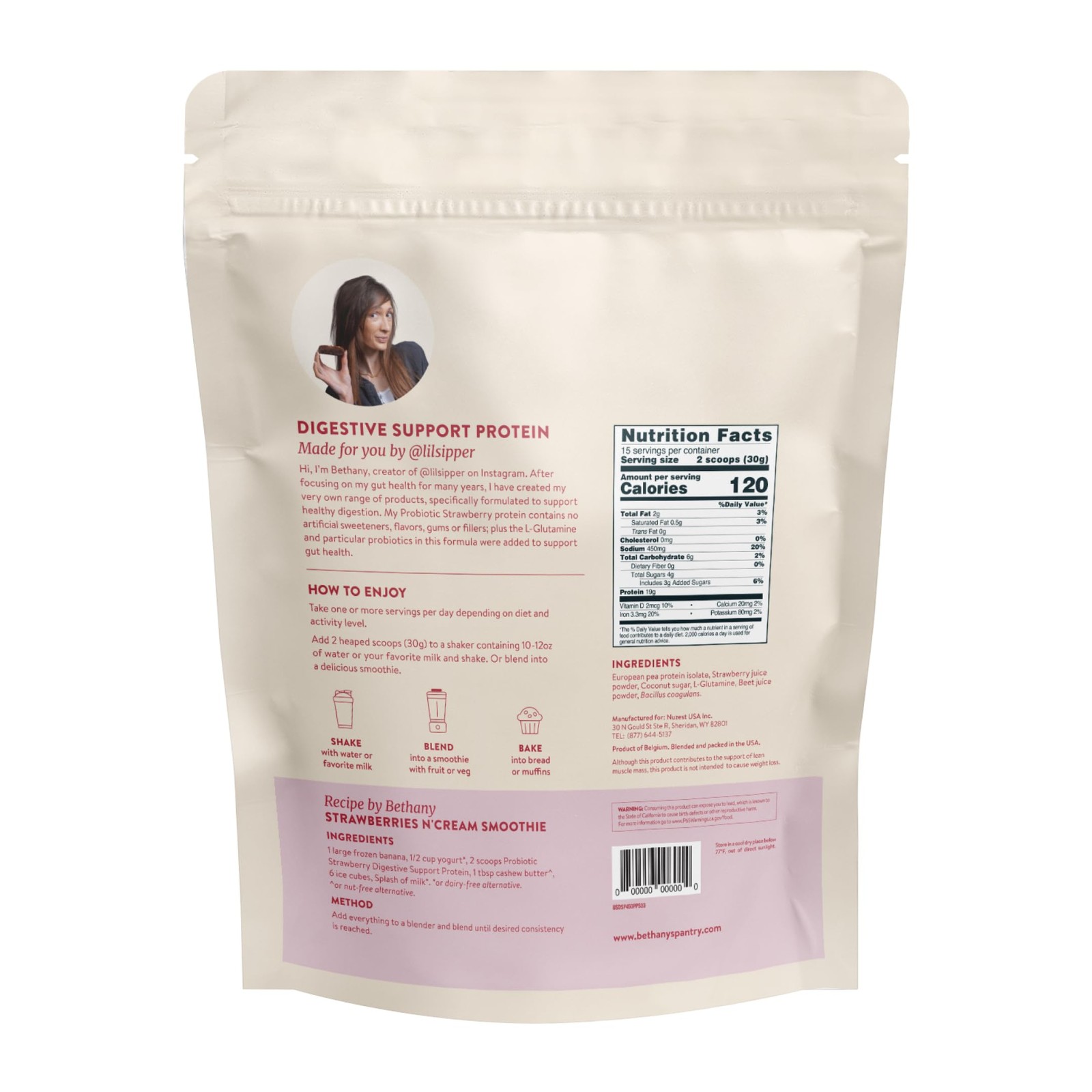 BETHANY’S PANTRY Digestive Support Protein Powder Vegan Pea Protein 25 g